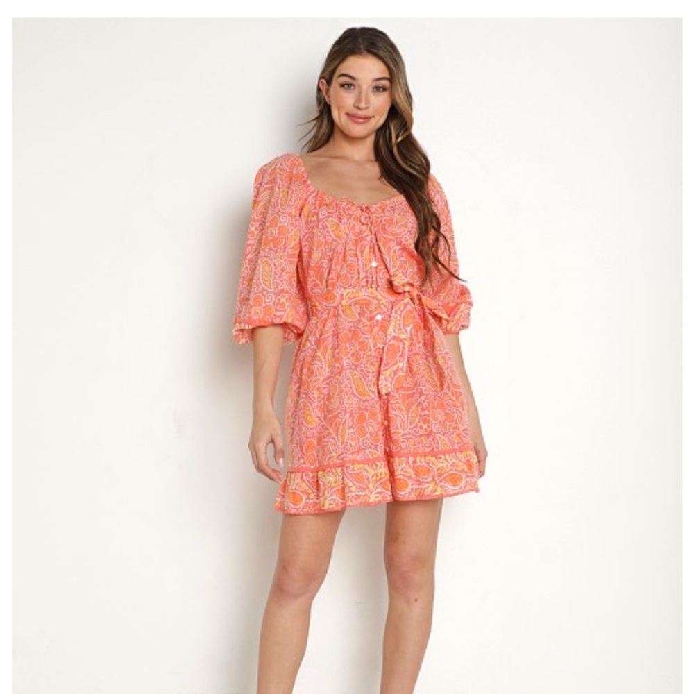 Cleobella Pink-Orange Paisley Mini Dress